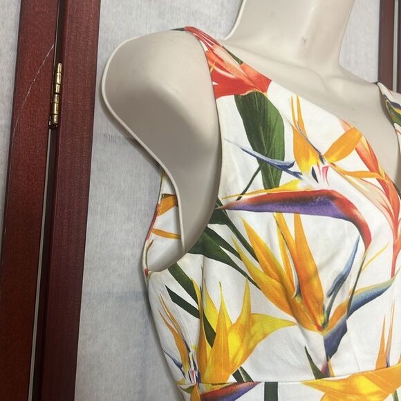 KAREN MILLEN BIRD OF PARADISE PRINT FIT & FLARE  DRESS US 8 UK12 EU40 - Picture 5 of 10